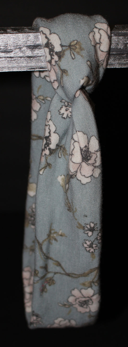 Head Bandz - Light Blue w-White Peonies