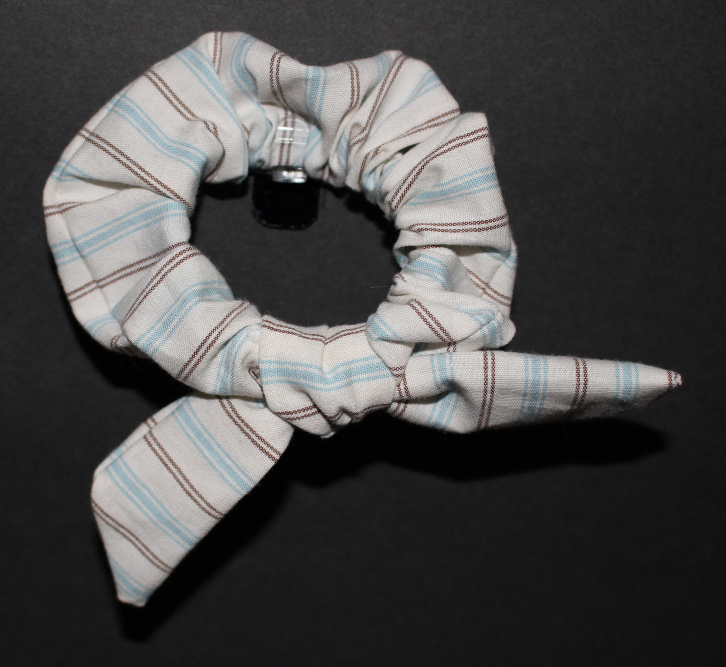 Scrunchie - The Virgie - White w-Blue & Brown Stripes